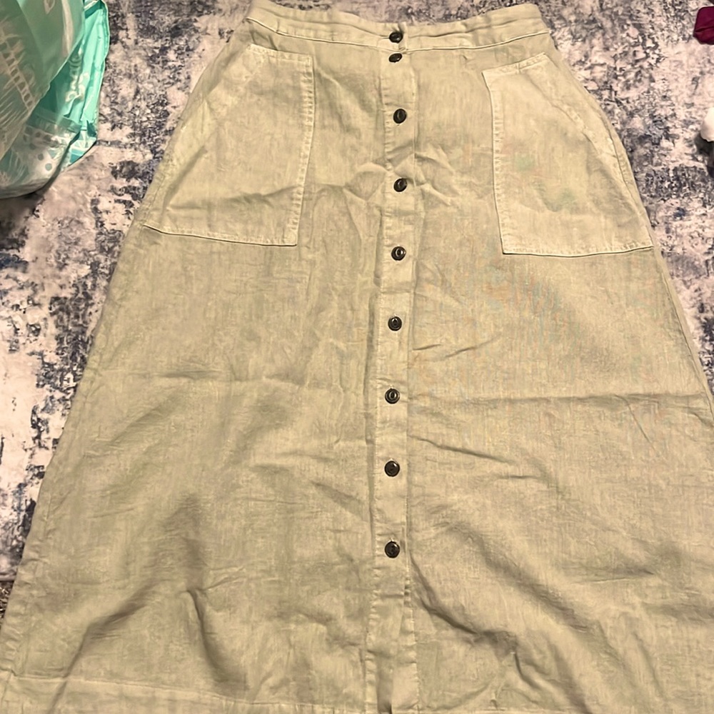 Sage green linen blend skirt